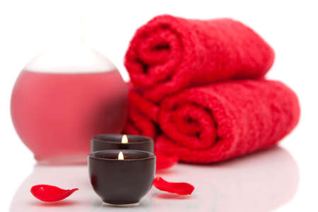 Spa items with rose petalsの写真素材