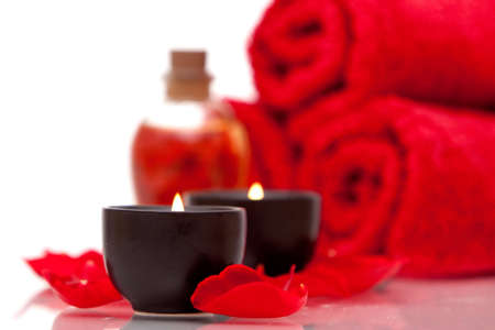 Spa items with rose petalsの写真素材
