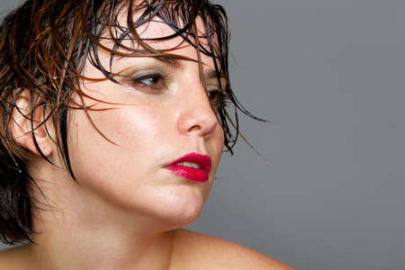 Woman with wet short hairの写真素材