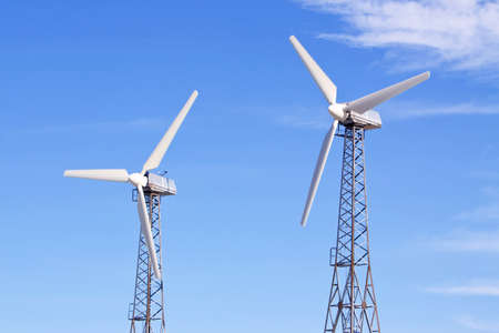 Wind turbines generating alternative energy for green environmentの写真素材