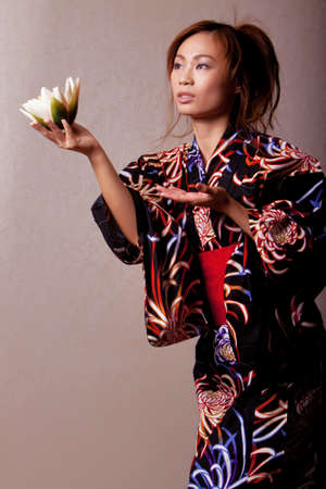 Gorgeous japanese woman wearing kimono robeの写真素材
