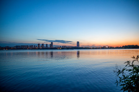 City lake sunset. High quality photoの写真素材