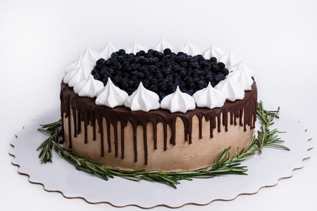 tasty cake with fresh blueberry and merenguesの写真素材