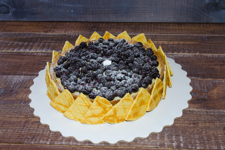 ? ? delicious cheesecake with blackberries and merengueの写真素材