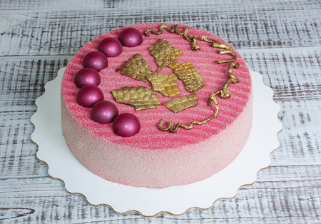 Chocolate velour cake decorated with hemispheresの写真素材