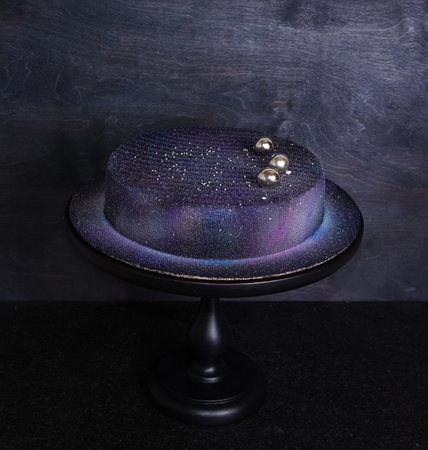 chocolate velour mousse cake in galaxy styleの写真素材