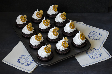 Chocolate cake and other sweets with salted caramel and birdâs milkの写真素材