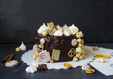 Chocolate cake and other sweets with salted caramel and birdâs milkの写真素材