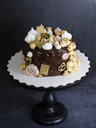 Chocolate cake and other sweets with salted caramel and birdâs milkの写真素材