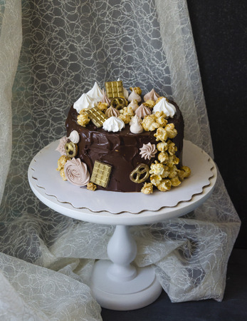 Chocolate cake and other sweets with salted caramel and birdâs milkの写真素材