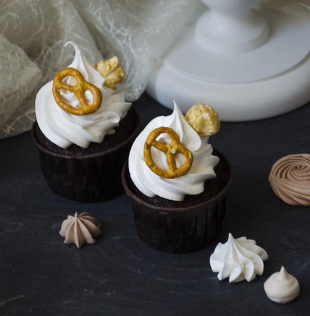 Chocolate cake and other sweets with salted caramel and birdâs milkの写真素材