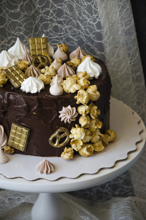 Chocolate cake and other sweets with salted caramel and birdâs milkの写真素材