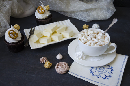 Chocolate cake and other sweets with salted caramel and birdâs milkの写真素材