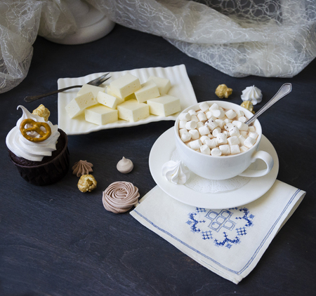 Chocolate cake and other sweets with salted caramel and birdâs milkの写真素材