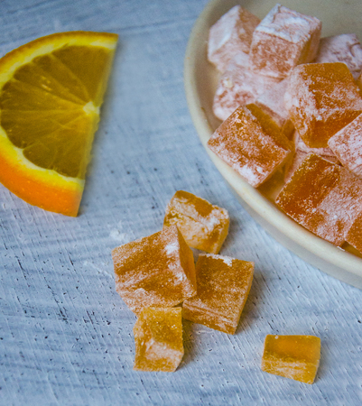 Home made orange marmelade on wooden backgroundの写真素材