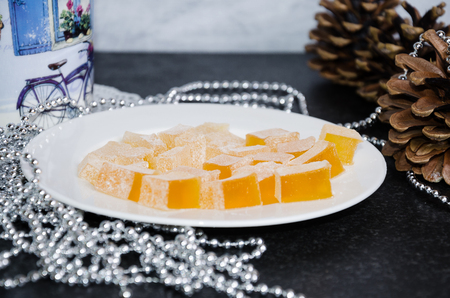 new year orange flavor marmelade on wooden backgroundの写真素材