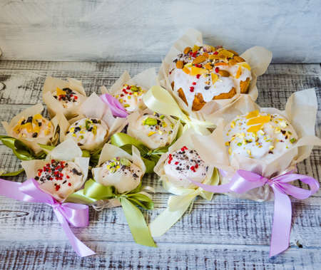 Easter cake holiday outlay with wooden decoration