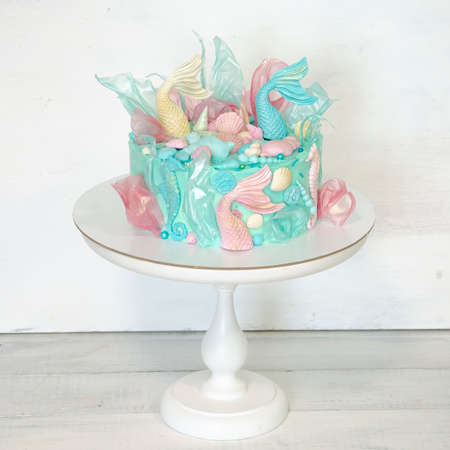 Mermaid fondant cake with rice paper decorationの写真素材