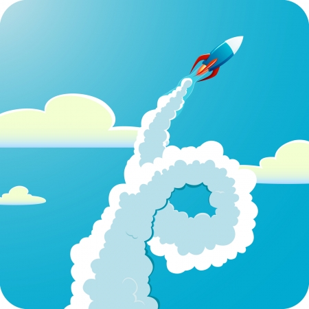 Square vector illustration of Flying rocket in skyのイラスト素材