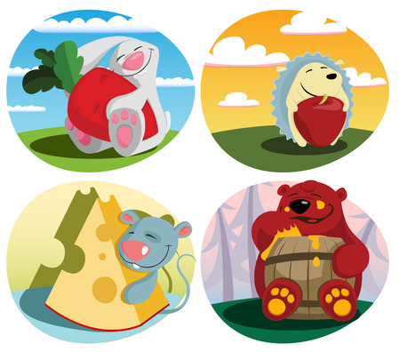 Vector illustration of  Animals with foodのイラスト素材