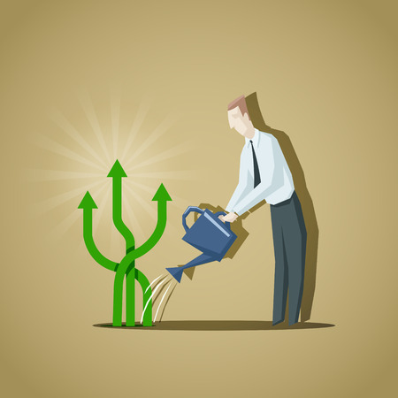 Businessman trying to grow up a business indicators. Raise of business indicators.EPS 10 fileのイラスト素材