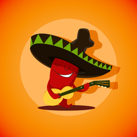 Vector illustration of cute mexican chili pepper who is playing guitar. EPS 10 file.のイラスト素材