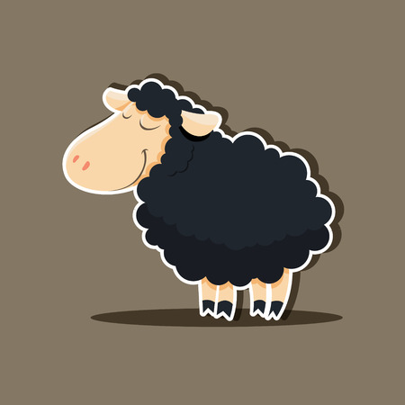 Vector black cute sheep isolatedのイラスト素材