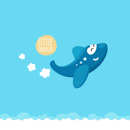 Funny cute airplane is flying in the air. EPS 10 fileのイラスト素材
