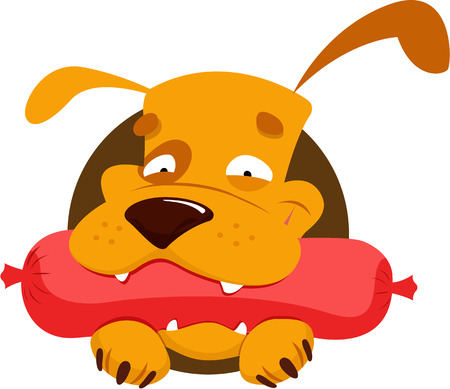 Vector illustration of  Funny dog with sausageのイラスト素材