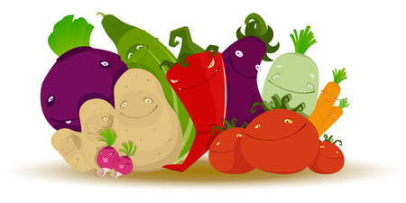 Vector illustration of Group of funny cartoon vegetablesのイラスト素材