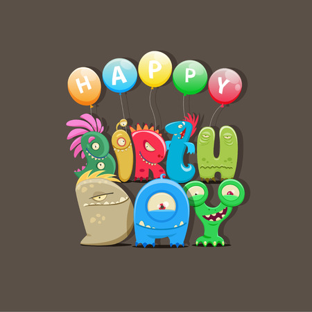 Happy Birthday greeting card with cute cartoon monsters. EPS 10 fileのイラスト素材