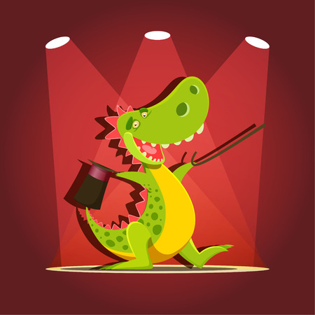 Vector illustration of happy cute cartoon dinosaur at the stage with spotlightsのイラスト素材