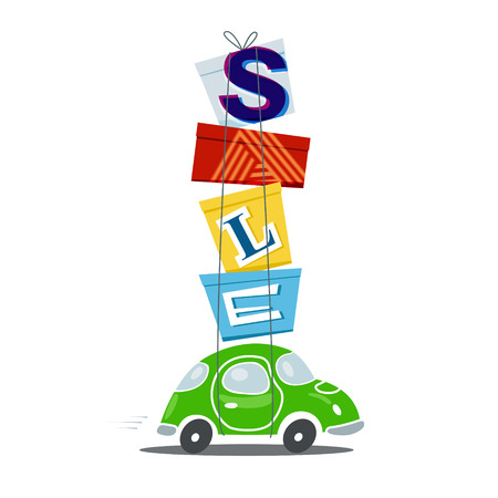 Sale concept - car full of packages after shopping. EPS 10 fileのイラスト素材