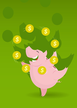Vector illustration of Piggy Bank is juggling with a coinsのイラスト素材