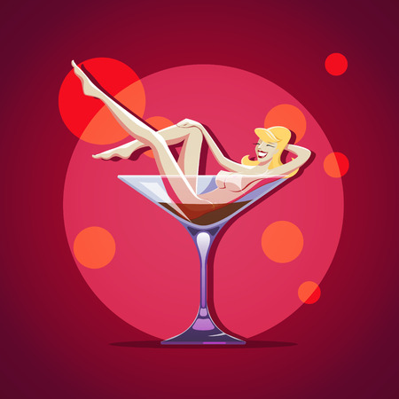 Naked stripper girl in a martini glass. EPS 10 fileのイラスト素材