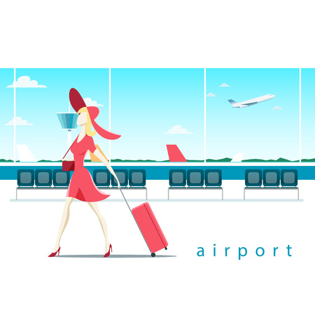 Woman with suitcase at the airport vector illustration/ EPS 10 fileのイラスト素材