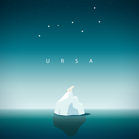 Polar bear sits on the iceberg and looks at the constellation URSA major.のイラスト素材