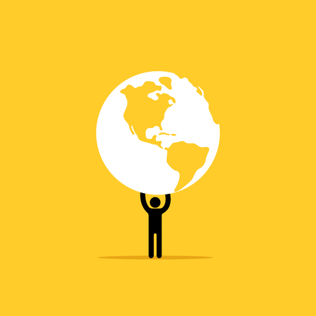 The man is holding a planet earth in his hands.のイラスト素材