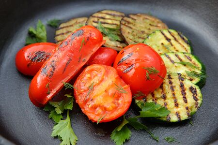 vegetables baked on the grillの写真素材