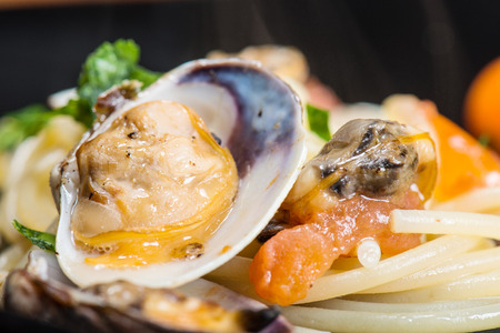 Italian spaghetti and clams made in naples