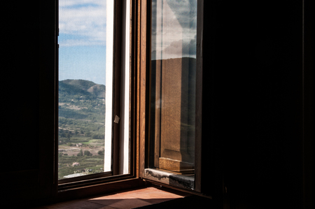 In the old house with windows and panorama