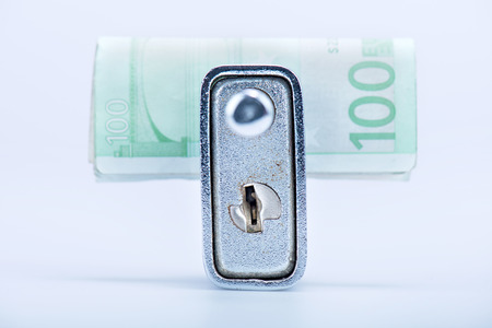 deadbolt with European banknotes inside, still lifeの写真素材