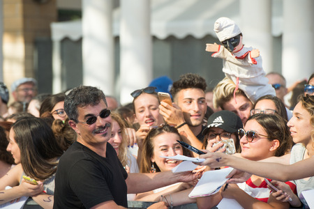 Giffoni Valle Piana, SA, ITALY - July 21, 2016: Director Paolo Genovese on blue carpet interview at Giffoni Film Festival 2016 - on July 21, 2016 in Giffoni Valle Piana, Italy.のeditorial素材