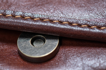 Button brown leather bagの写真素材