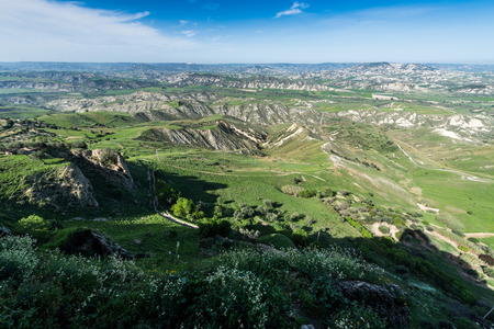 Calanchi mountains of panorama view in basilicata near matera, italyの写真素材