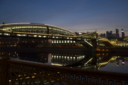 The Bogdan Khmelnitsky bridge at night, Moscowのeditorial素材