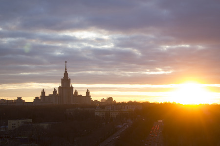 Moscow State University, sunset, Moscow, Russiaのeditorial素材