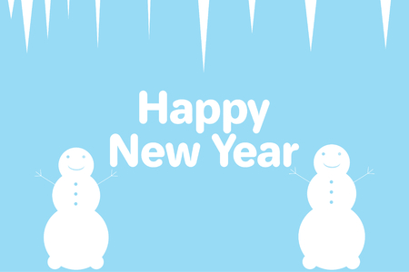 New Year and Christmas card. Snowmen and icicles. Winter background. The text is easy to replace.の写真素材