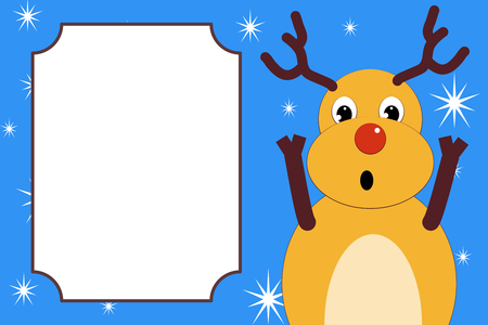 A surprised frightened Christmas deer. Place for text on the left.の写真素材