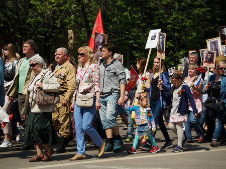 ZHUKOVSKY, RUSSIA - May 09, 2019. The immortal regiment. The celebration of May 9, the day of victory in the Great Patriotic War.のeditorial素材